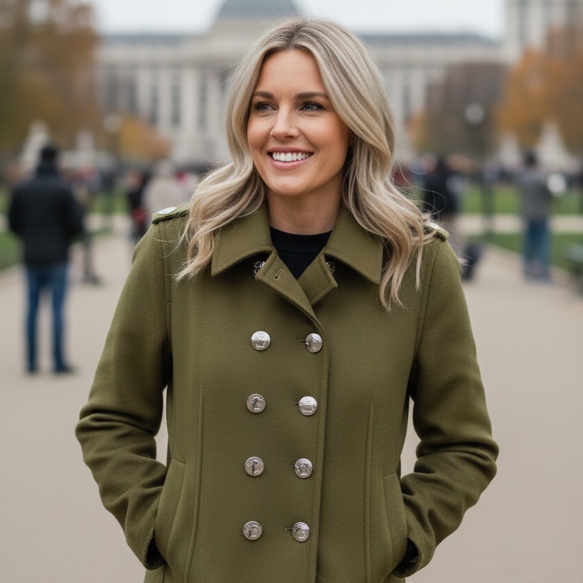 Tory Burch Olive Double-Breasted Pea Coat 023